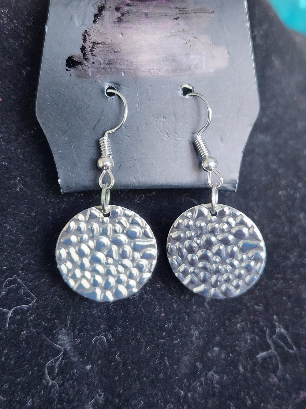 Silver Tone Textured Disc Drop Earrings - Women's Jewelry